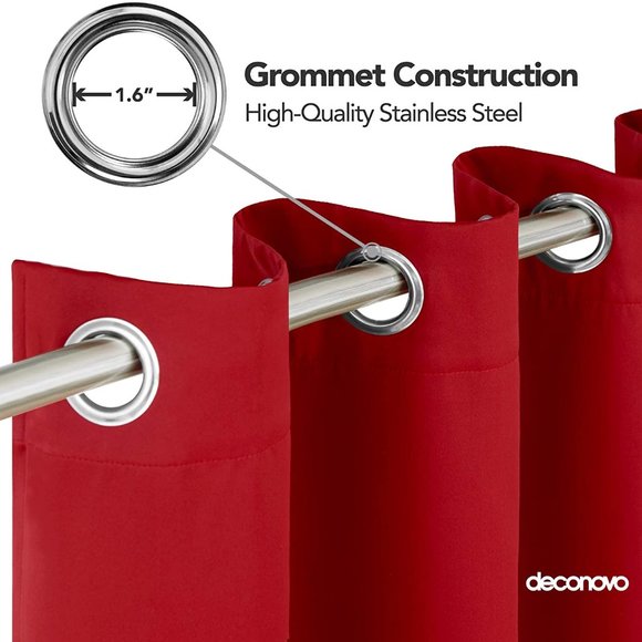 Deconovo Grommet Blackout Curtains - Red - Picture 4 of 6